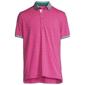 Greyson Men's Manistee Knit Button Down Golf Polo Shirt Striped Pink Large